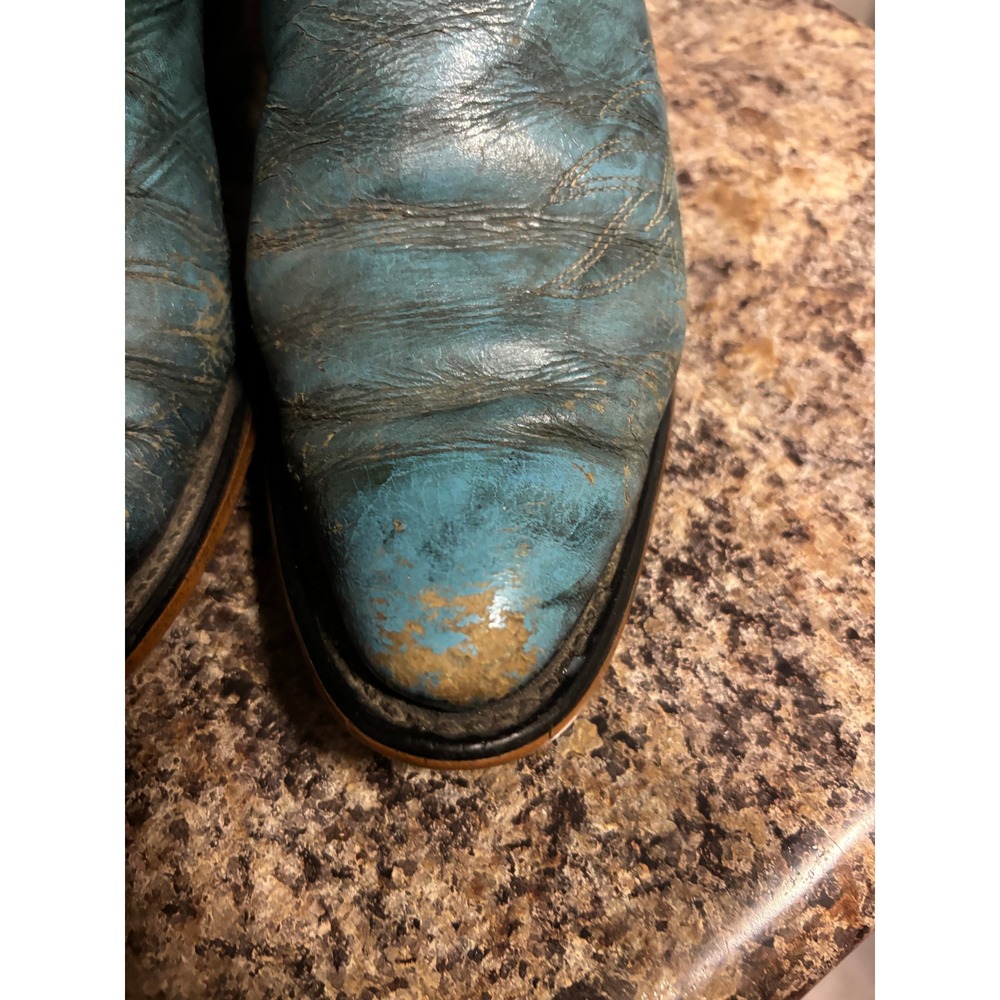 Wrangler Vintage Turquoise Blue Leather Western Cowboy Boots Womens Pointed Toe - Picture 8 of 11